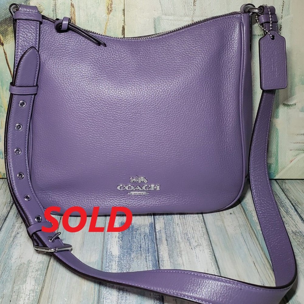 Coach Ellie Refined Pebble Leather File Bag/Crossbody Purple/Silver EUC - Picture 1 of 13